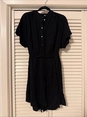 H&M Black Button-Front Short Sleeve Dress